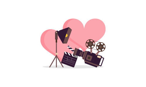 Love movie heart cinema film creative simple logo template vector illustration