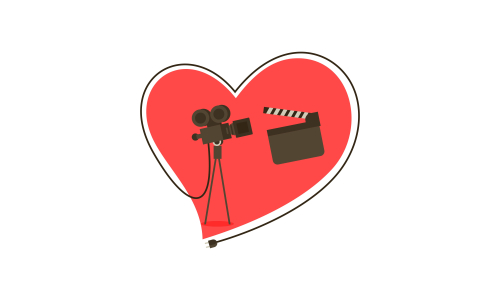 Love movie heart cinema film creative simple logo template vector illustration