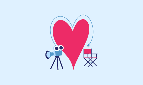 Love movie heart cinema film creative simple logo template vector illustration
