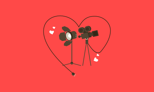 Love movie heart cinema film creative simple logo template vector illustration