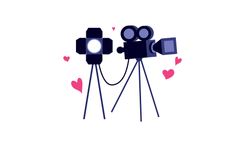 Love movie heart cinema film creative simple logo template vector illustration
