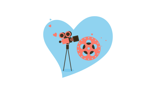 Love movie heart cinema film creative simple logo template vector illustration