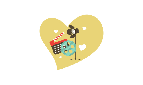 Love movie heart cinema film creative simple logo template vector illustration