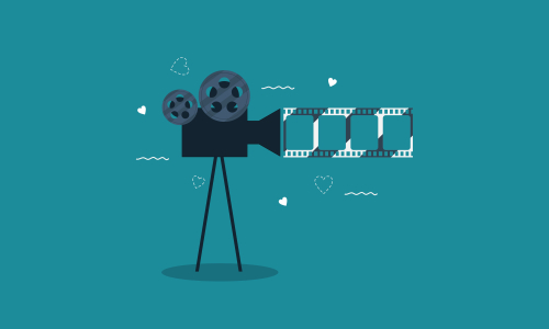 Love movie heart cinema film creative simple logo template vector illustration