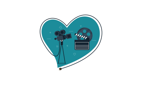 Love movie heart cinema film creative simple logo template vector illustration