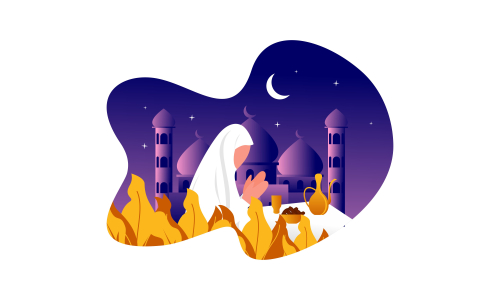 Delicious menu for iftar party are on the table with teapot illustration 