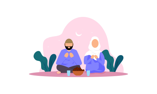 Delicious menu for iftar party are on the table with teapot illustration 