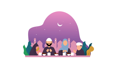 Delicious menu for iftar party are on the table with teapot illustration 