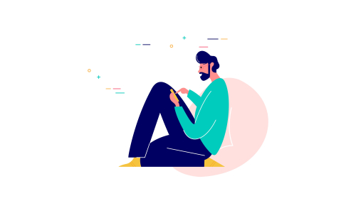 People character surrounded with gadgets flat design concept illustration