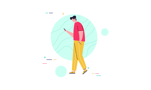 People character surrounded with gadgets flat design concept illustration