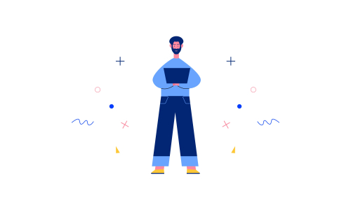 People character surrounded with gadgets flat design concept illustration