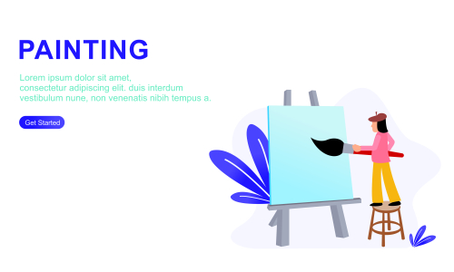 Male enjoying their hobbies painting vector flat design illustration