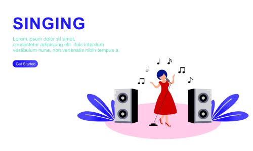 Girl enjoying their hobbies singing vector flat design illustration