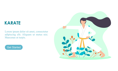 Girl enjoying their hobbies karate vector flat design illustration