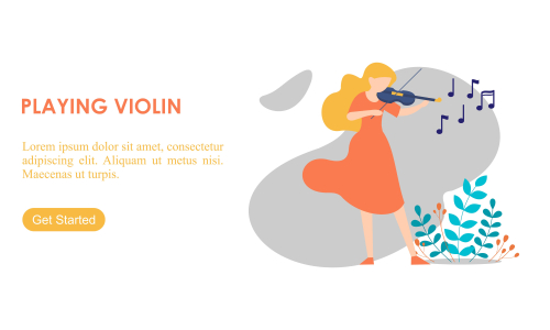 Girl enjoying their hobbies playing violin vector flat design illustration