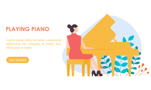 Girl enjoying their hobbies playing piano vector flat design illustration