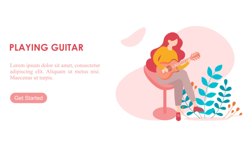 Girl enjoying their hobbies playing guitar vector flat design illustration