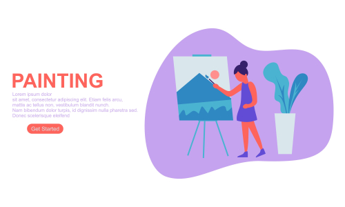 Girl enjoying their hobbies painting vector flat design illustration