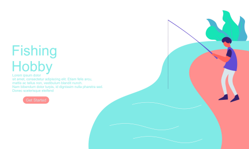 Male enjoying their hobbies fishing vector flat design illustration