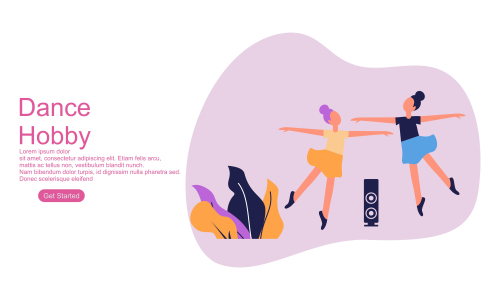 Girls enjoying their hobbies dance vector flat design illustration
