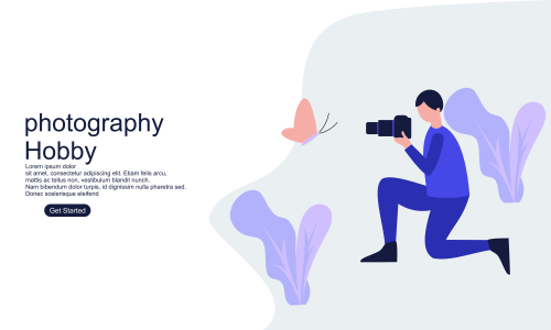 Male enjoying their hobbies photography vector flat design illustration
