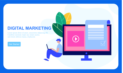 Flat design digital marketing SMM, influencer online advertising vector illustration