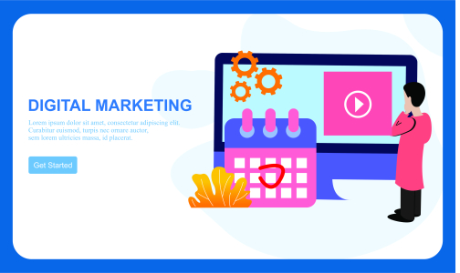 Flat design digital marketing SMM, influencer online advertising vector illustration