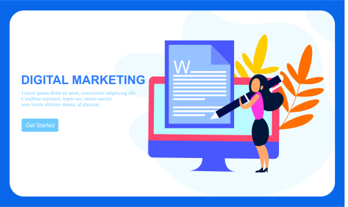 Flat design digital marketing SMM, influencer online advertising vector illustration