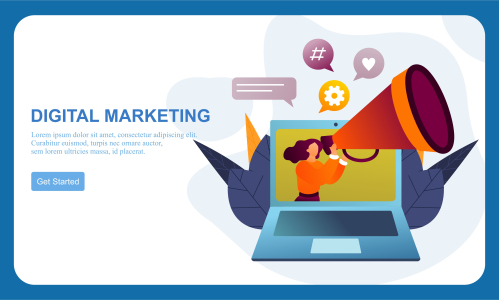 Flat design digital marketing SMM, influencer online advertising vector illustration