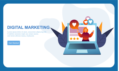 Flat design digital marketing SMM, influencer online advertising vector illustration