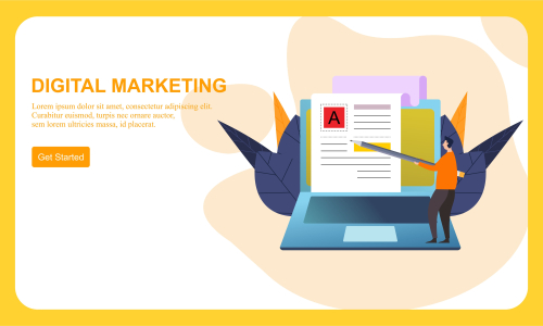 Flat design digital marketing SMM, influencer online advertising vector illustration