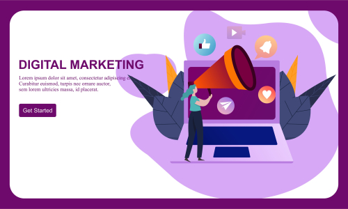 Flat design digital marketing SMM, influencer online advertising vector illustration