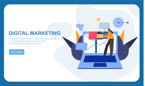 Flat design digital marketing SMM, influencer online advertising vector illustration