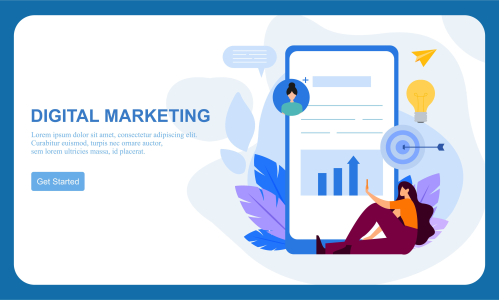 Flat design digital marketing SMM, influencer online advertising vector illustration