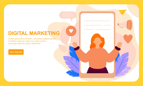 Flat design digital marketing SMM, influencer online advertising vector illustration