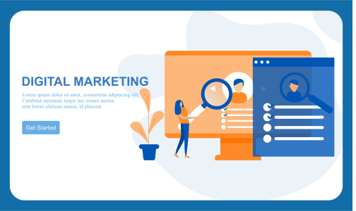 Flat design digital marketing SMM, influencer online advertising vector illustration