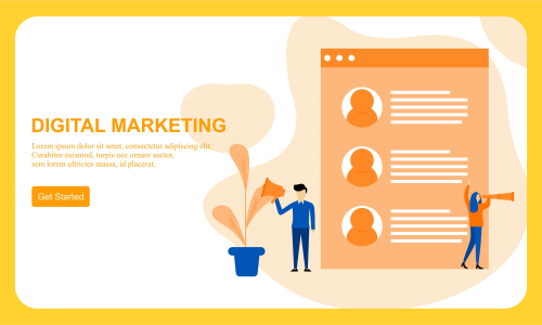 Flat design digital marketing SMM, influencer online advertising vector illustration