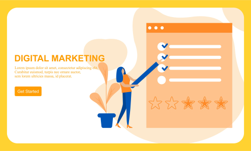 Flat design digital marketing SMM, influencer online advertising vector illustration