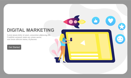Flat design digital marketing SMM, influencer online advertising vector illustration