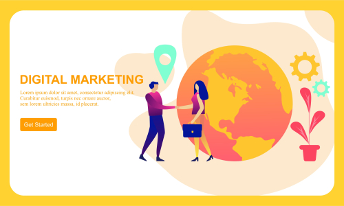 Flat design digital marketing SMM, influencer online advertising vector illustration