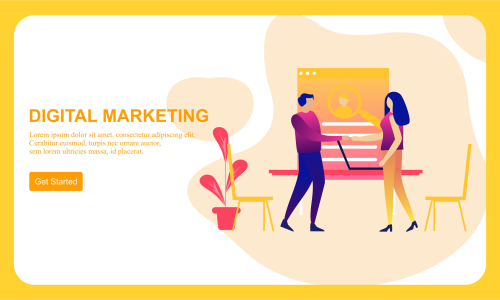 Flat design digital marketing SMM, influencer online advertising vector illustration