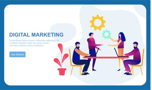 Flat design digital marketing SMM, influencer online advertising vector illustration