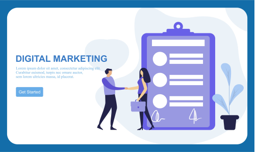 Flat design digital marketing SMM, influencer online advertising vector illustration