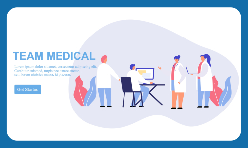 Flat design medical team doctor and group of business people illustration 