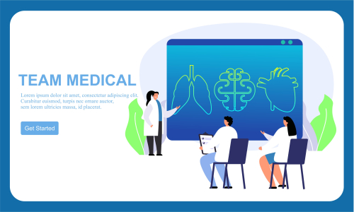 Flat design medical team doctor and group of business people illustration 