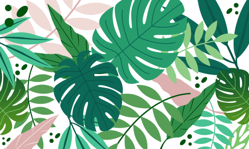 Pattern with tropical flowers and leaves background illustration