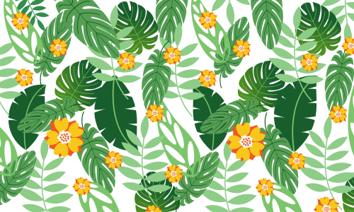 Pattern with tropical flowers and leaves background illustration