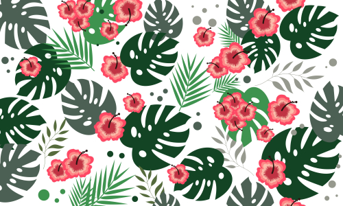 Pattern with tropical flowers and leaves background illustration