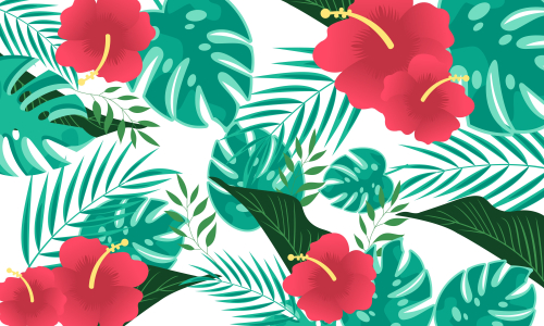 Pattern with tropical flowers and leaves background illustration