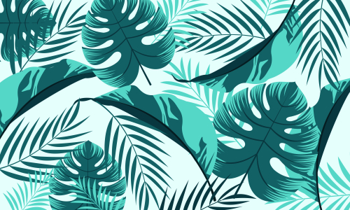 Pattern with tropical flowers and leaves background illustration